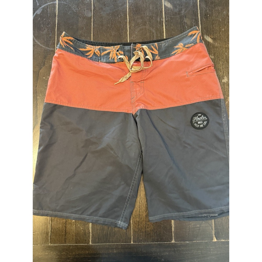 Howler Bros Mens 31 Board Shorts Black Orange Palm Tree Stretch Swim Trunks